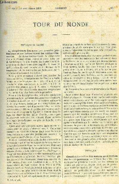 LE COSMOS - REVUE DES SCIENCES ET DE LEURS APPLICATIONS N 204 - La temprature des mers aux grandes profondeurs et son influence sur les cables sous-marins, Constitution intime des mtaux sous l'action des hautes pressions, Le peronospera des roses
