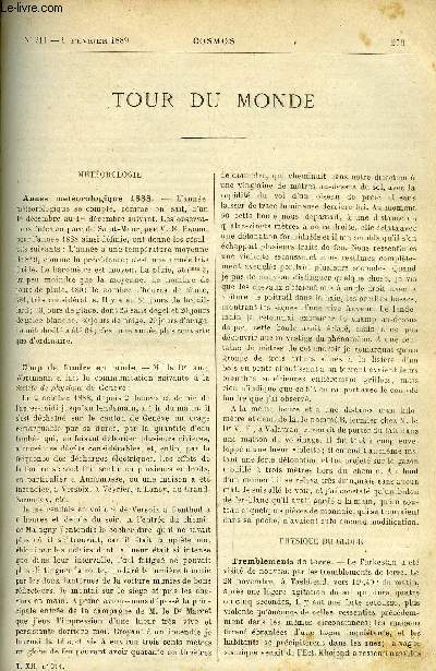 LE COSMOS - REVUE DES SCIENCES ET DE LEURS APPLICATIONS N 211 - Anne mtorologique 1888, Coup de foudre en boule, Tremblements de terre, Montagne de fer en Birmanie, Utilisation constante de l'nergie solaire, Les machine Honigmann a l'intrieur