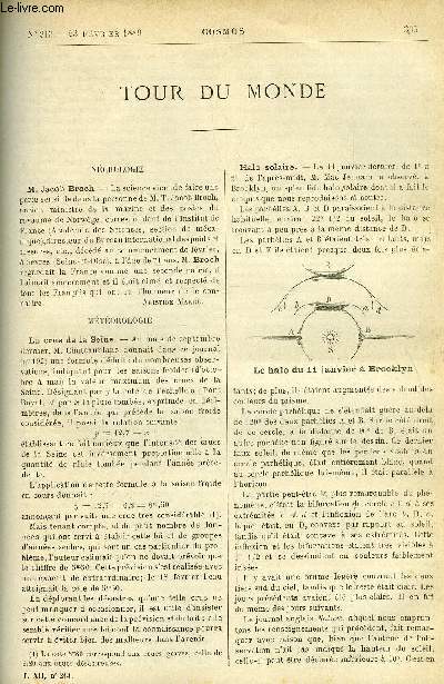 LE COSMOS - REVUE DES SCIENCES ET DE LEURS APPLICATIONS N 213 - M. Jacob Broch, La crue de la Seine, Le halo du 11 janvier a Brooklyn, Tremblements de terre, Eruption du Mayon aux Philippines, L'origine du ptrole, Lampes de suret pour mineurs
