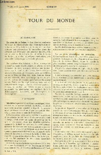 LE COSMOS - REVUE DES SCIENCES ET DE LEURS APPLICATIONS N 214 - La crue de la Seine, La couleur des clairs, Machine a percer mue directement par l'lectricit, Le pendule lectrique de prcision, Fcondit de la morue et du hareng, Les grenouilles