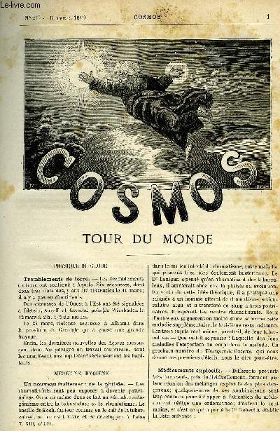 LE COSMOS - REVUE DES SCIENCES ET DE LEURS APPLICATIONS N 219 - Tremblements de terre, Un nouveau traitement de la phtisie, Mdicaments explosifs, La crmation, La destruction des lapins en Australie, Le maquignonnage, Colliers en acier, L'exportation