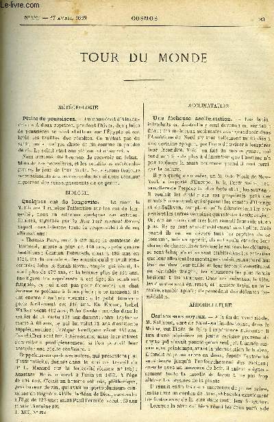 LE COSMOS - REVUE DES SCIENCES ET DE LEURS APPLICATIONS N 222 - Pluies de poussires, Quelques cas de longvit, Une facheuse acclimatation, Cerises sans noyaux, Accumulateur a plaques de charbon agglomr, Cables sous-marins entre Java, Bali