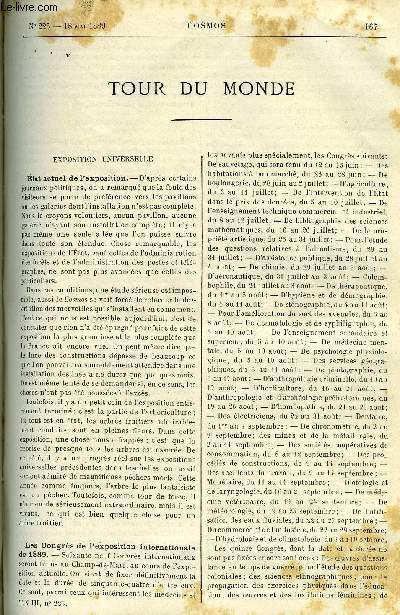 LE COSMOS - REVUE DES SCIENCES ET DE LEURS APPLICATIONS N 225 - Etat actuel de l'exposition, Les congrs de l'exposition internationale de 1889, Les rservoirs de Montmartre, Vitesse des mtores lumineux, Tremblement de terre, Empoisonnement indirect