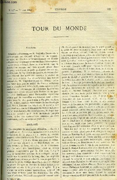 LE COSMOS - REVUE DES SCIENCES ET DE LEURS APPLICATIONS N 227 - L'acide sulfureux, Un chapitre de zoologie chinoise, L'invasion du Hotu, Les vins australiens, Pompe a debit variable, a course et vitesse constantes, Voie portative et dmontable