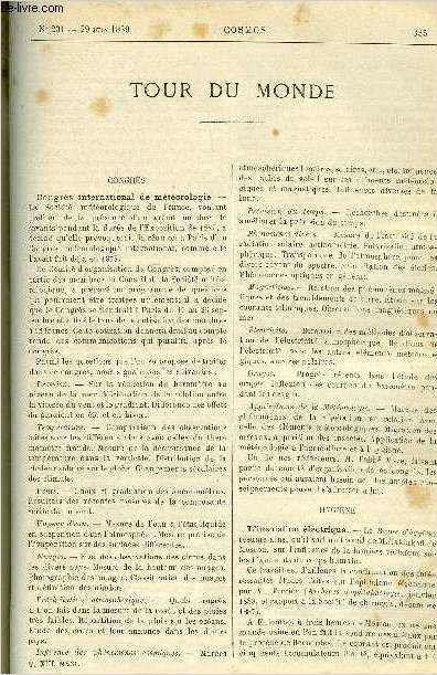 LE COSMOS - REVUE DES SCIENCES ET DE LEURS APPLICATIONS N 231 - Congrs international de mtorologie, L'insolation lectrique, Les chevaux en Tunisie, Requins dans l'Adriatique, La poule gante de Padoue, Colliers pour les arbres, Compos galvanique