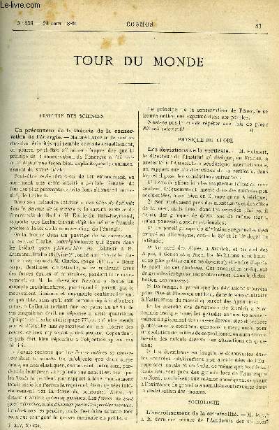 LE COSMOS - REVUE DES SCIENCES ET DE LEURS APPLICATIONS N 239 - Un prcurseur de la thorie de la conservation de l'nergie, Les dviations de la verticale, L'accroissement de la criminalit, charbons a lumire, Prparation de la cellulose