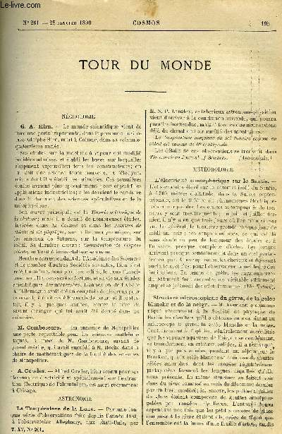 LE COSMOS - REVUE DES SCIENCES ET DE LEURS APPLICATIONS N 261 - G. A. Hirn, L'lectricit atmosphrique sur le Santis, Structure microscopique du givre, de la gele blanche et de la neige, La mesure des hauteurs des vagues, L'evolution des sexes