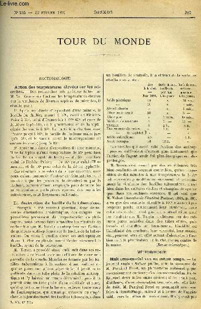 LE COSMOS - REVUE DES SCIENCES ET DE LEURS APPLICATIONS N 265 - Action des tempratures leves sur les microbes, La destruction du bacille de la tuberculose, Huit arc-en-ciel en meme temps, Thermomtre et baromtre a air, Les montgolfires dans les pays
