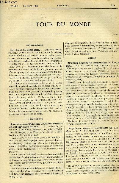 LE COSMOS - REVUE DES SCIENCES ET DE LEURS APPLICATIONS N 269 - Le climat de Costa-Rica, L'clairage lectrique des grands instruments de l'observatoire de Paris, Nouveau procd de prparation de l'oxygne, Exprience simple et intressante de diffusion