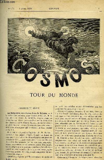 LE COSMOS - REVUE DES SCIENCES ET DE LEURS APPLICATIONS N 271 - La formation des dunes dans le Sahara, Les observations du magntisme terrestre, Les feux des navires, Confiance inspire par la nouvelle marine, Instituts catholiques, Un concours