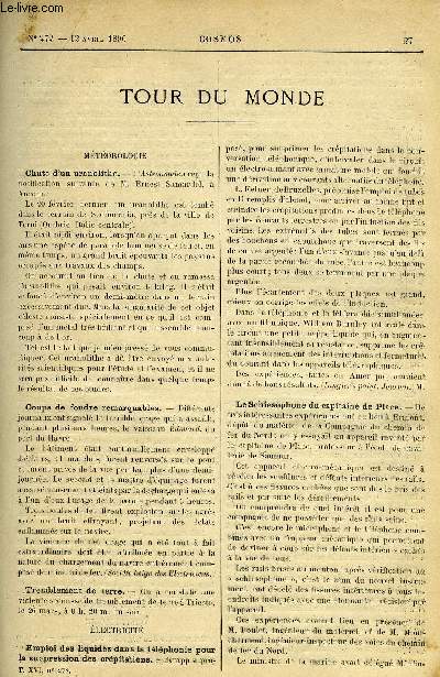 LE COSMOS - REVUE DES SCIENCES ET DE LEURS APPLICATIONS N 272 - Chute d'un uranolithe, Coups de foudre remarquables, Emploi des liquides dans la tlphonie pour la suppression des crpitations, Le Schiesophone du capitaine de Place, Les tarifs