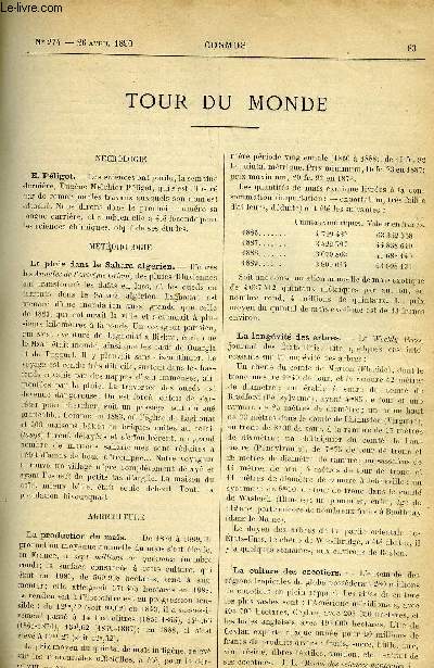 LE COSMOS - REVUE DES SCIENCES ET DE LEURS APPLICATIONS N 274 - E. Pligot, La pluie dans le Sahara algrien, La production du mais, La longvit des arbres, La culture des cocotiers, L'hypnotisme a l'hopital, Traitement de la scarlatine par l'eucalyptus