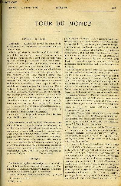 LE COSMOS - REVUE DES SCIENCES ET DE LEURS APPLICATIONS N 284 - Mouvements du sol, La lumire la plus conomique, Les excutions lectriques, Manifestations lectriques du coeur, La foudre et les trains de chemin de fer, Les aveugles et l'lectricit