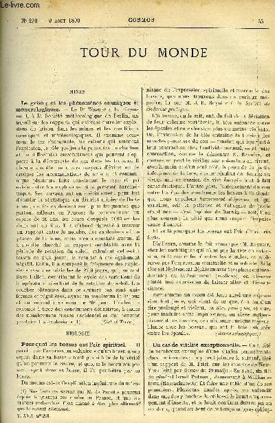 LE COSMOS - REVUE DES SCIENCES ET DE LEURS APPLICATIONS N 290 - Le grisou et les phnomnes cosmiques et mtorologiques, Pourquoi les bossus ont l'air spirituel, Un cas de vitalit exceptionnelle, congrs international de mdecine, Les morsures