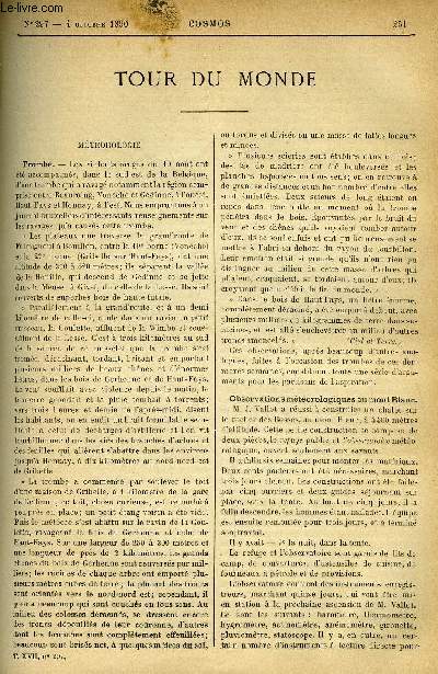 LE COSMOS - REVUE DES SCIENCES ET DE LEURS APPLICATIONS N 297 - La trombe, Observations mtorologiques au mont blanc, Les travaux de drivation des sources de l'Avre, Le fon du Pas-de-Calais, L'aiguillage des tramways, La rcolte de bl en France