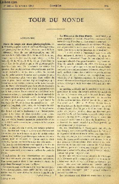 LE COSMOS - REVUE DES SCIENCES ET DE LEURS APPLICATIONS N 300 - Chute de neige sur Mars photographie, Le mmorial du Pre Perry, Reproduction du phnomne de la foudre en boule, La lumire lectrique et les insectes, Consommation du lait a Londres