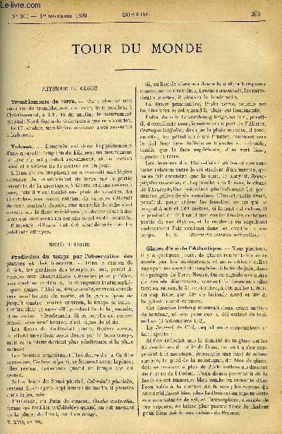 LE COSMOS - REVUE DES SCIENCES ET DE LEURS APPLICATIONS N 301 - Tremblements de terre, Prdiction du temps par l'observation des plantes et des insectes, Glaces d't de l'Atlantique, A propos d'un arc-en-ciel lunaire, Un traitement cynghalais