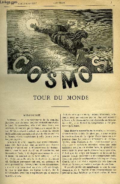 LE COSMOS - REVUE DES SCIENCES ET DE LEURS APPLICATIONS N 306 - L'hiver, Une thorie nouvelle de la rose, Passage des rivires par les troupes en marche, Rotation electro-magntique des liquides, expriences de Bertin, Une courbe baromtrique anormale