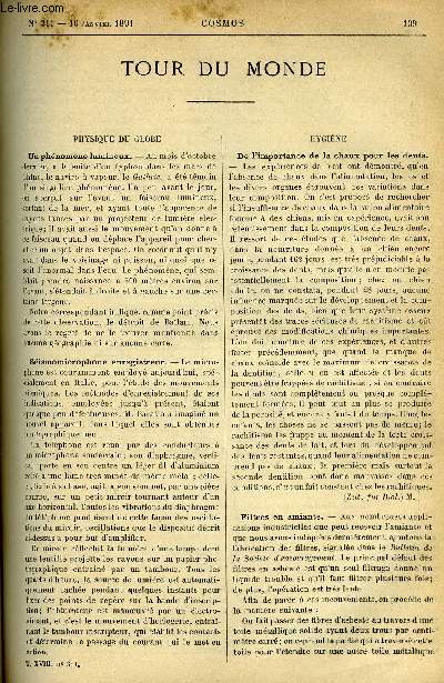 LE COSMOS - REVUE DES SCIENCES ET DE LEURS APPLICATIONS N 311 - Un phnomne lumineux, Sismomicrophone enregistreur, De l'importance de la chaux pour les dents, Filtres en amiante, Sur un projet d'utilisation des courants atmosphriques, Les ressources