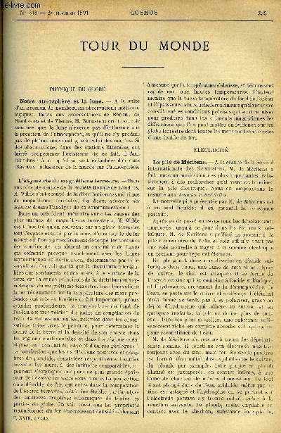 LE COSMOS - REVUE DES SCIENCES ET DE LEURS APPLICATIONS N 318 - Notre atmosphre et la lune, L'asymtrie du magntisme terrestre, La pile de Mritiens, La nouvelle route du Japon et de la Chine, Peintures prservatrices pour coques de navires