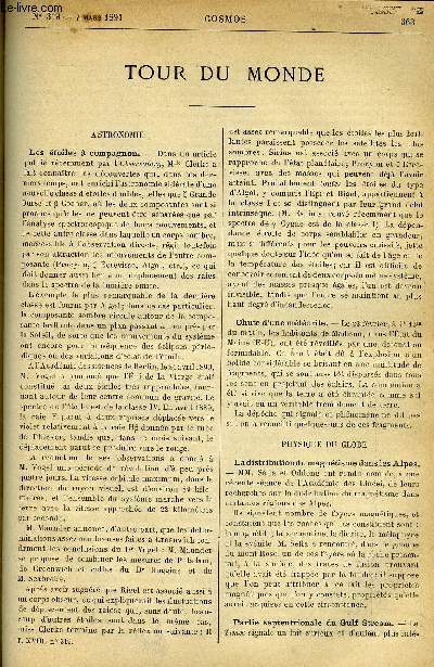 LE COSMOS - REVUE DES SCIENCES ET DE LEURS APPLICATIONS N 319 - Les toiles a compagnon, chute d'une mtorite, La distribution du magntisme dans les Alpes, Un homme a peau dcidue, Abondance de carpes dans l'Etat de New York, Vitalit des poissons pris