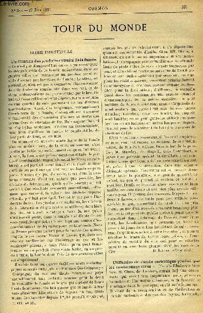 LE COSMOS - REVUE DES SCIENCES ET DE LEURS APPLICATIONS N 335 - L'utilisation des produits extraits de la fume, Utilisation de l'acide carbonique produit par les combustions vives, Dsinfection des navires, Un nouveau type de chassis lectro-magntique