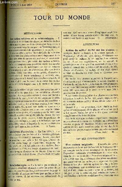 LE COSMOS - REVUE DES SCIENCES ET DE LEURS APPLICATIONS N 384 - Les taches solaires et la mtorologie, Les hivers d'autrefois, Mtallothrapie, Action du sulfate de fer sur les plantes, Emploi du ciment dans les fondations de machines, Le congrs