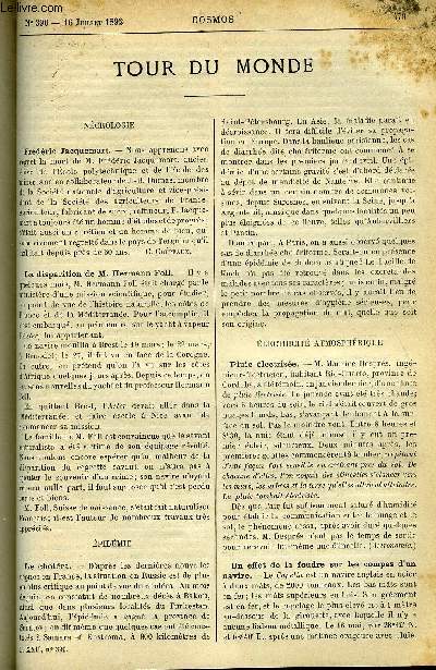 LE COSMOS - REVUE DES SCIENCES ET DE LEURS APPLICATIONS N 390 - Frdric Jacquemart, La disparition de M. Hermann Foll, Le cholra, Pluie lectrise, Un effet de la foudre sur les compas d'un navire, Soudure lectrique des rails, Le controle des pices