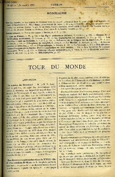 LE COSMOS - REVUE DES SCIENCES ET DE LEURS APPLICATIONS N 397 - La comte de Brorsen, Une dcouverte prtendue dans le XVIIIe sicle d'un satellite de Mars, L'observatoire du Mont Blanc, Tremblement de terre du 26 aout, L'ruption de l'Etna, Eruption