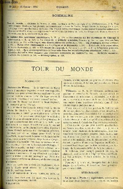 LE COSMOS - REVUE DES SCIENCES ET DE LEURS APPLICATIONS N 403 - Guneau de Mussy, Villemin, Le temps de Paris en septembre a l'observatoire de la Tour Saint-Jacques, Etudes sur les glaciers, Le tremblement de terre de Huelva, Projet d'tude du langage