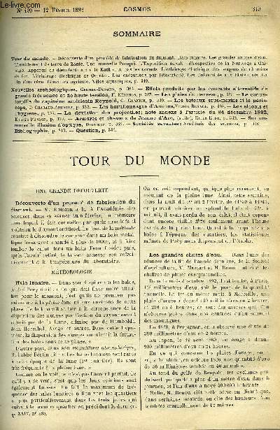 LE COSMOS - REVUE DES SCIENCES ET DE LEURS APPLICATIONS N 420 - Dcouverte d'un procd de fabrication du diamant, Halo lunaire, Les grandes chutes d'eau, Tremblement de terre de Zante, Une nouvelle Pompi, L'exposition navale retrospective de la Norwge