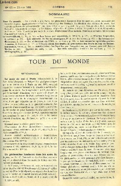LE COSMOS - REVUE DES SCIENCES ET DE LEURS APPLICATIONS N 437 - Le mois de mai a Paris, Un phnomne lumineux dans les mers du Japon, Solidarit des serpents copras, Agglomrations urbaines, Statistique des tudiants, Falsification des cristaux de soude