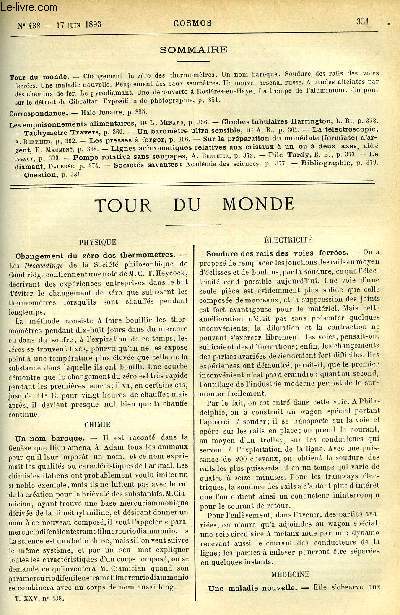 LE COSMOS - REVUE DES SCIENCES ET DE LEURS APPLICATIONS N 438 - Changement de zro des thermomtres, Un nom baroque, Soudure des rails des voies ferres, Une maladie nouvelle, Peuplement des eaux saumatres, Un nouvel arsenal russe, Altitudes atteintes