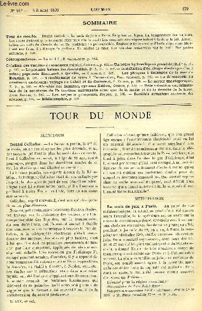 LE COSMOS - REVUE DES SCIENCES ET DE LEURS APPLICATIONS N 442 - Daniel Colladon, Le mois de juin a Paris, Eruption au Japon, La temprature des vapeurs, Les roues hydrauliques tournent-elles plus vite la nuit?, Les courants lectriques industriels