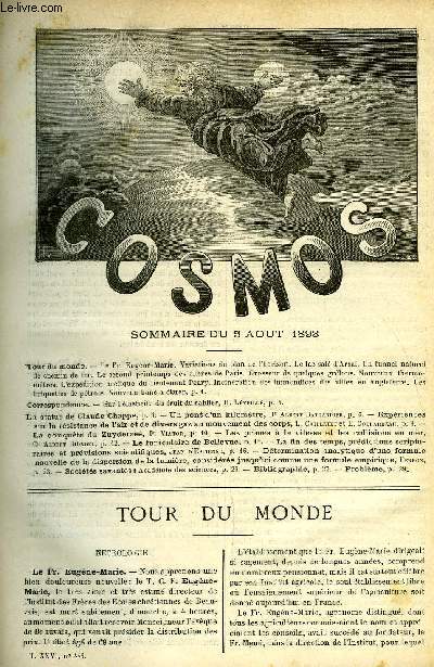 LE COSMOS - REVUE DES SCIENCES ET DE LEURS APPLICATIONS N 445 - Le Fr. Eugne-Marie, Variations du plan de l'horizon, Le lac sal d'Arsal, Un tunnel naturel de chemin de fer, Le second printemps des arbres de Paris, Grosseur de quelques grelons, Nouveaux