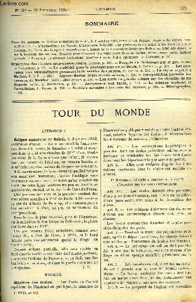 LE COSMOS - REVUE DES SCIENCES ET DE LEURS APPLICATIONS N 452 - Eclipse annuaire de soleil le 9 octobre 1893, invisible en France, Hygine des coles, Sensibilit colore, L'hypnotisme en Russie, L'araucaria Bidwillii, Une graine extraordinaire, L'arc