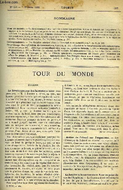 LE COSMOS - REVUE DES SCIENCES ET DE LEURS APPLICATIONS N 454 - Le dveloppement des bactries a basse temprature, Action de l'alcool sur l'organisme, La lumire a incandescence Auer au point de vue de l'hygine, Du phosphore rouge