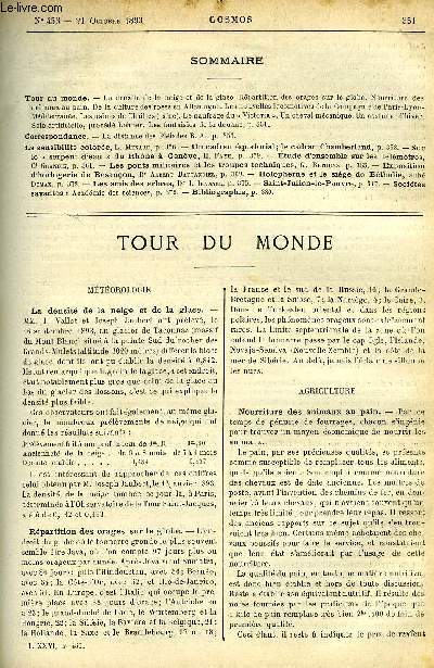 LE COSMOS - REVUE DES SCIENCES ET DE LEURS APPLICATIONS N 456 - La densit de la neige et de la glace, Rpartition des orages sur le globe, Nourriture des animaux au pain, De la culture des roses en Allemagne, Les nouvelles locomotives de la Compagnie