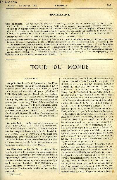 LE COSMOS - REVUE DES SCIENCES ET DE LEURS APPLICATIONS N 457 - Au pole Nord, Au pole Sud, Le Flatoebog, La population de Rome en 1892, La mise en valeur des terres basses et marcageuses, De la valeur fertilisante comparative des phosphates minraux