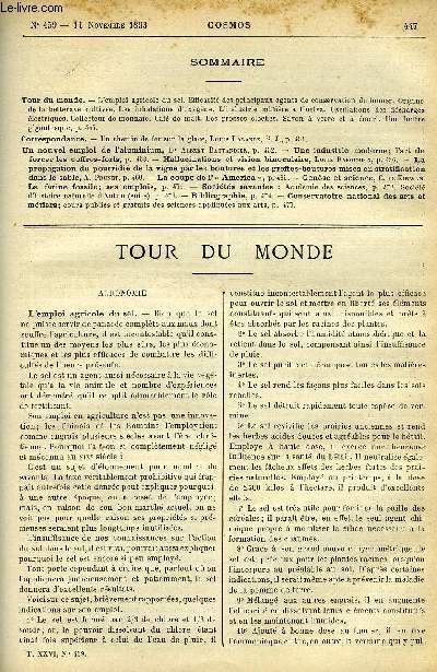 LE COSMOS - REVUE DES SCIENCES ET DE LEURS APPLICATIONS N 459 - L'emploi agricole du sel, Efficacit des principaux agents de conservation du fumier, Origine de la betterave cultive, Les inhalations d'oxygne, L'industrie minire a Huelva, Oscilliations