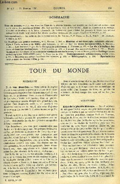 LE COSMOS - REVUE DES SCIENCES ET DE LEURS APPLICATIONS N 470 - P. J. van Beneden, Eclat de la plante Mercure, Les tourbillons, La distribution des orages sur le globe, Les mares en fvrier 1894, Les moulins a vent et l'lectricit, Utilit