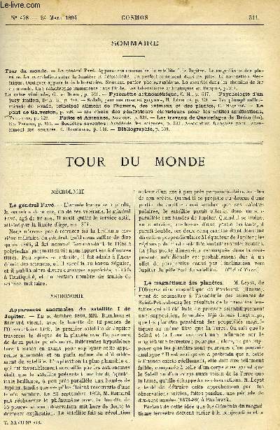 LE COSMOS - REVUE DES SCIENCES ET DE LEURS APPLICATIONS N 478 - Le gnral Fav, Apparences anormales du satellite I de jupiter, Le magntisme des plantes, La corrlation entre la lumire et l'lectricit, Un perfectionnement dans les piles