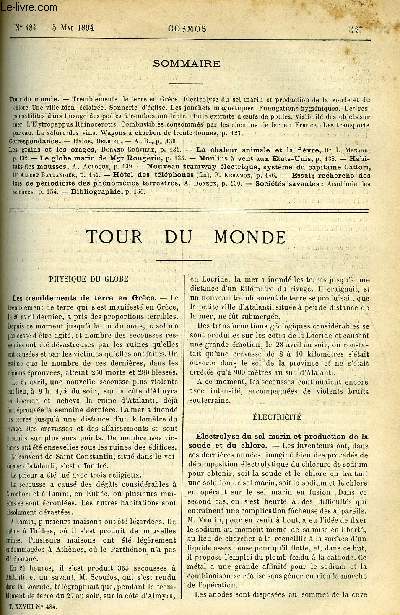 LE COSMOS - REVUE DES SCIENCES ET DE LEURS APPLICATIONS N 484 - Tremblements de terre en Grce, Electrolyse du sel marin et production de la soude et du chlore, Une ville bien claire, Sonnerie d'glise, Les jonchets magntiques, Fumigations hyginiques