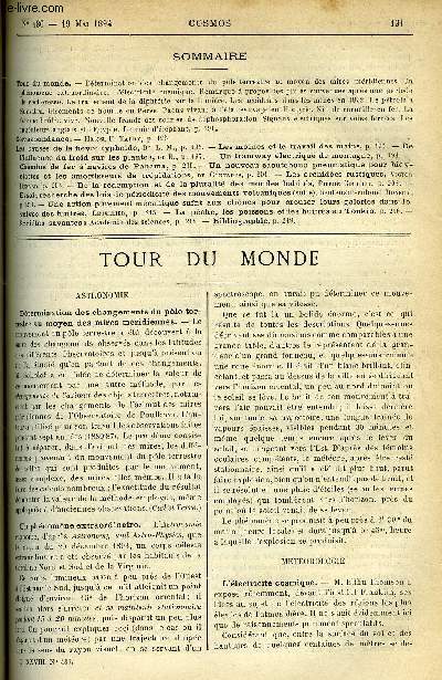 LE COSMOS - REVUE DES SCIENCES ET DE LEURS APPLICATIONS N 486 - Dtermination des changements du pole terrestre au moyen des mires mridiennes, Un phnomne extraordinaire, L'lectricit cosmique, Remarque a propos des pluies survenues aprs une priode