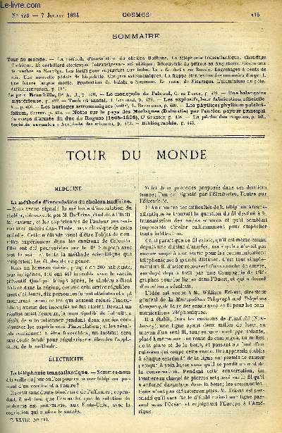 LE COSMOS - REVUE DES SCIENCES ET DE LEURS APPLICATIONS N 493 - La mthode d'inoculation du cholra Haffkine, La tlphonie transatlantique, Chauffage lectrique, Le corbillard lectrique, Intransigeance scientifique, Dcouverte du ptrole en Angleterre