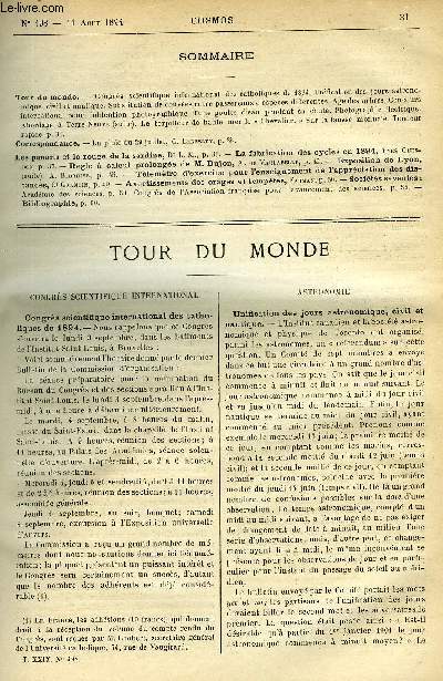 LE COSMOS - REVUE DES SCIENCES ET DE LEURS APPLICATIONS N 498 - Congrs scientifique international des catholiques de 1894, Unification des jours astronomique, civil et nautique, Substitution de couves entre passereaux d'espces diffrentes, Age