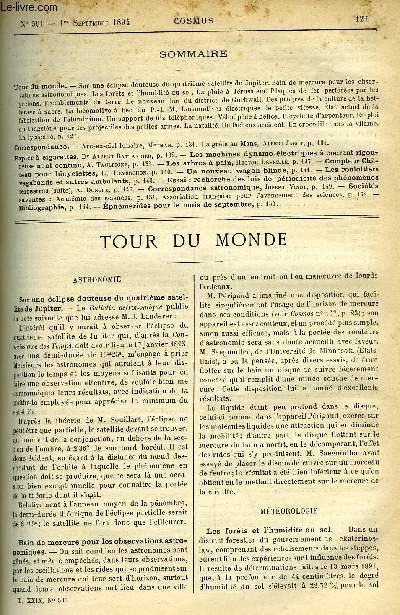 LE COSMOS - REVUE DES SCIENCES ET DE LEURS APPLICATIONS N 501 - Sur une clipse douteuse du quatrime satellite du Jupiter, Bain de mercure pour les observations astronomiques, Les forets et l'humidit du sol, La pluie a Jrusalem, Plaques de fer