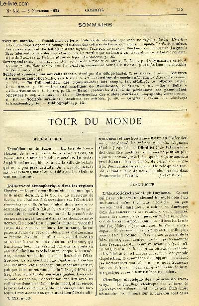 LE COSMOS - REVUE DES SCIENCES ET DE LEURS APPLICATIONS N 510 - Tremblement de terre, L'lectricit atmosphrique dans les rgions leves, L'lectrolickedisonintophitsaphone, Chauffage lectrique des voitures de tramway, Le poisson liquide, La vie