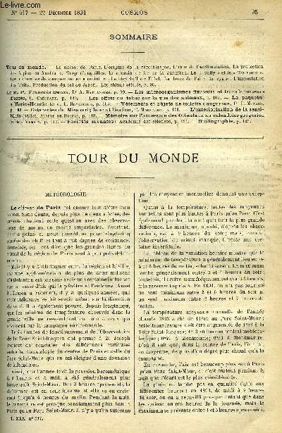 LE COSMOS - REVUE DES SCIENCES ET DE LEURS APPLICATIONS N 517 - Le climat de Paris, L'origine de la srothrapie, L'abus de l'acclimatation, La protection des lapins en Australie, Trop d'anguilles, Le chemin de fer de la Jungfrau, Le sully et la Touraine