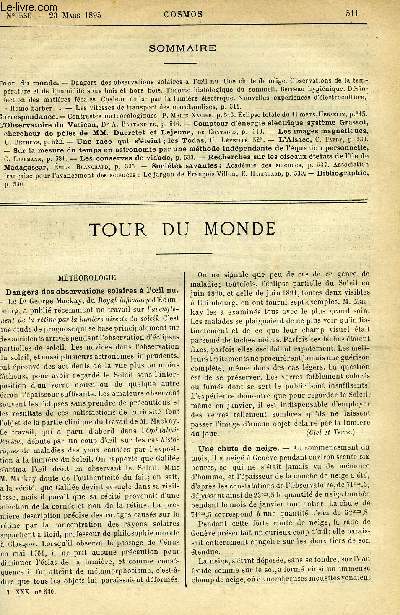 LE COSMOS - REVUE DES SCIENCES ET DE LEURS APPLICATIONS N 530 - Dangers des observations solaires a l'oeil nu, Une chute de neige, Observations de la temprature et de l'humidit sous bois et hors bois, Thorie histologique du sommeil, Berceau hyginique
